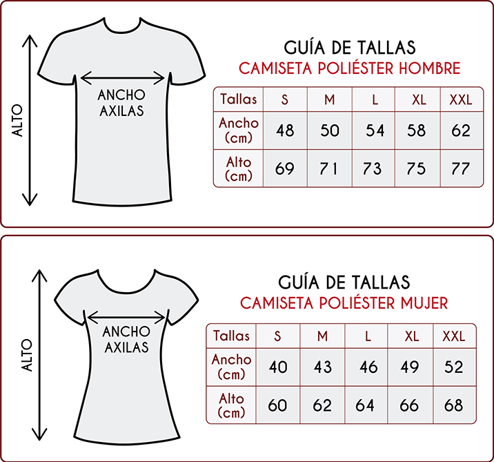 Tallas de las camisetas de poliester