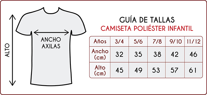 Tallas de las camisetas de poliéster infantiles