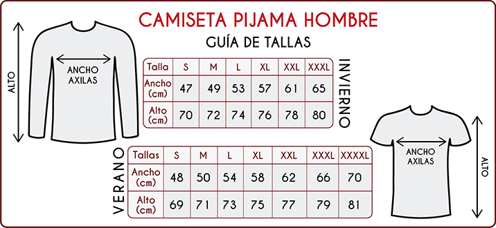 Tallas de las camisetas de pijama para hombre