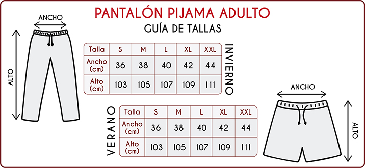 Tallas de los pantalones de pijama para adultos